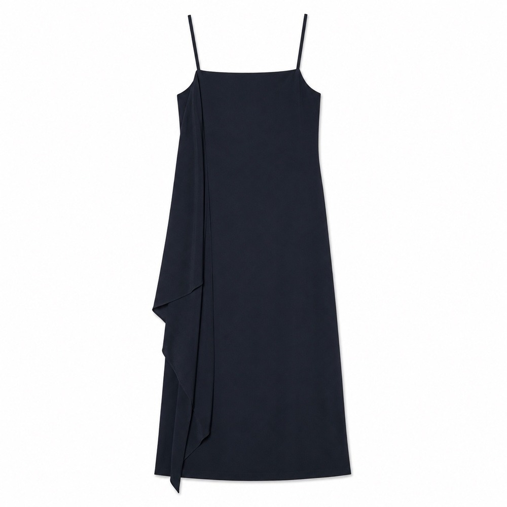 Helmut Lang Navy Side Drape Slip Dress Small Minimalist Midi